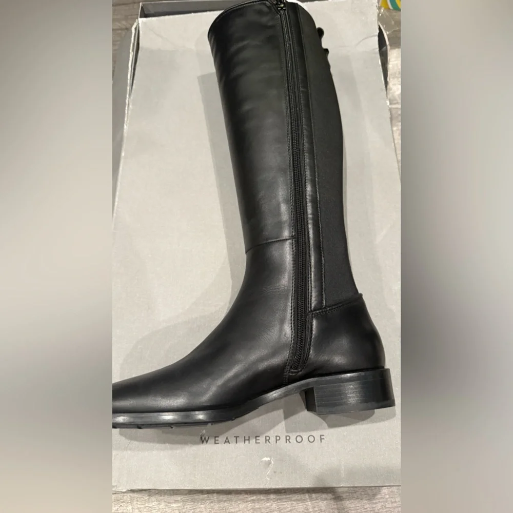 Aquatalia Nastia Calf Elastic Black Leather Knee-High‎ Boots